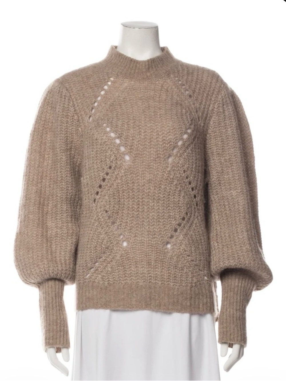 Cuyana Alpaca Taupe Knit Balloon-Sleeve Sweater